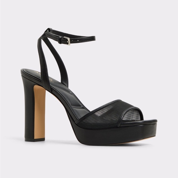 Aldo Chicglimmer Black Strappy Platform Heels 4 inch - Picture 1 of 7